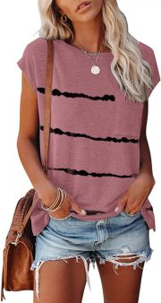 Women's Short Sleeve Tunic Tops 2026 Basic Loose T Shirts Solid Color Batwing Sleeve Casual Tee