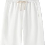 Women's Elastic Waist Knee Length Casual Cotton Bermuda Shorts with Drawstring