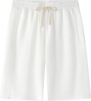 Women's Elastic Waist Knee Length Casual Cotton Bermuda Shorts with Drawstring