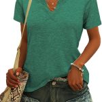 Women's Tops Short Sleeve T Shirts for Women Spring Summer Fashion Clothes Casual V Neck Blouses