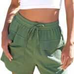 Womens 2026 Casual Shorts Waist Drawstring Front Pockets Comfy Elastic Summer Shorts with Pockets S-XL
