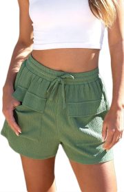 Womens 2026 Casual Shorts Waist Drawstring Front Pockets Comfy Elastic Summer Shorts with Pockets S-XL