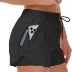 Women's Running Shorts with Liner 3 Zipper Pockets Elastic Workout Athletic Gym Yoga Shorts