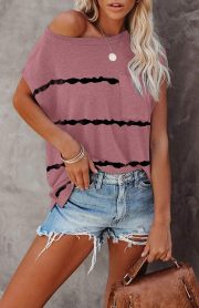 Women's Short Sleeve Tunic Tops 2026 Basic Loose T Shirts Solid Color Batwing Sleeve Casual Tee - Image 2