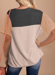 Women's Color Block Fashion Short Sleeve Crewneck Knitted Spring Summer Casual Loose T Shirts Tops - Image 2