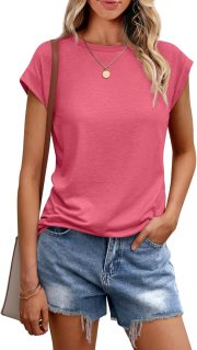 Womens Tops Casual Dressy Basic T Shirts Loose Fit Crewneck Cap Sleeve Tee Summer Outfits 2026