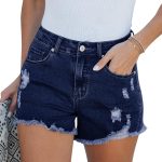 Jean Shorts for Women High Waisted Stretchy Distressed Denim Shorts Ripped Frayed Raw Hem Summer Casual Shorts